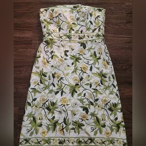Ann Taylor Strapless Dress with Green and Yellow Floral Design
